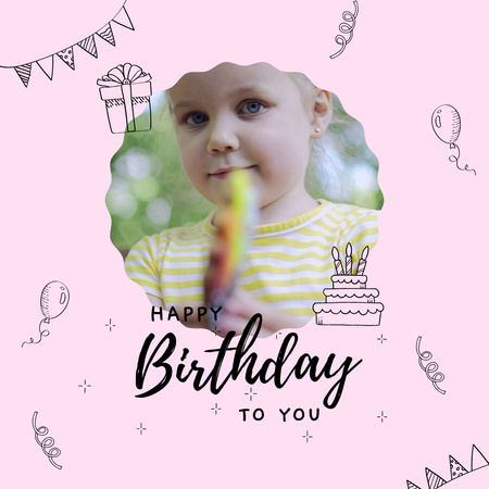 Plantilla de diseño de Felicitaciones de cumpleaños con pastel y dulces Animated Post 