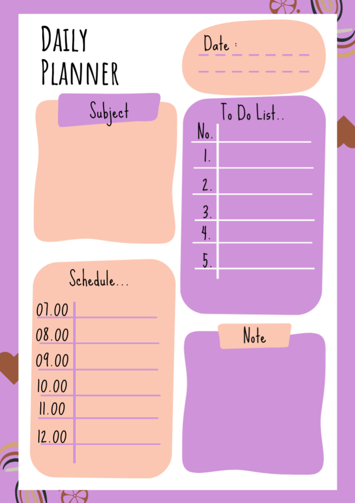 School Daily Timetable in Purple Schedule Plannerデザインテンプレート