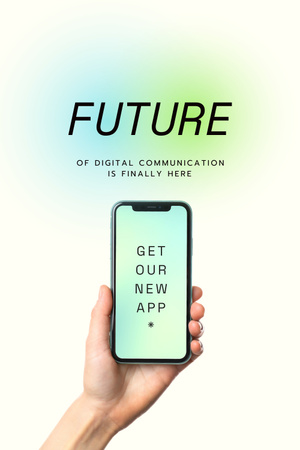 Designvorlage neue app-anzeige mit smartphone in der hand für Pinterest