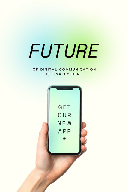 New App Ad with Smartphone in Hand Pinterest Šablona návrhu