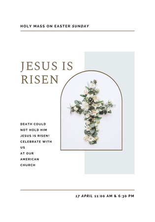 Easter Holiday Celebration Announcement with Floral Cross Poster 28x40in Modelo de Design