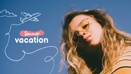 Summer Inspiration with Cute Girl and Plane Youtube Thumbnail Design Template