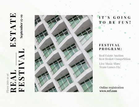 Anúncio do Festival Imobiliário com Show e Leilão Invitation 13.9x10.7cm Horizontal Modelo de Design