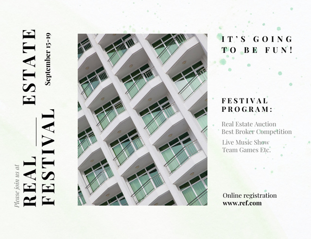 Real Estate Festival Announcement With Show And Auction Invitation 13.9x10.7cm Horizontal Modelo de Design