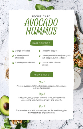 Designvorlage Avocado Hummus Kochprozess für Recipe Card