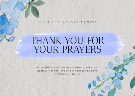 Template di design Funeral Thank You with Watercolor Flowers Illustration Postcard 5x7in