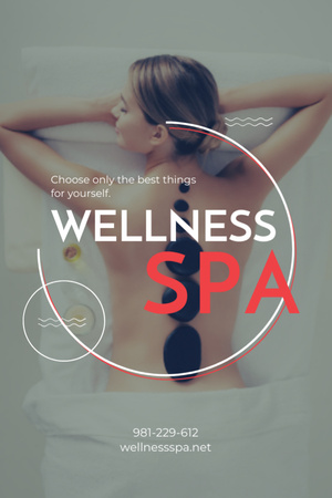 Wellness Spa Ad Woman Relaxing at Stones Massage Flyer 4x6in Design Template
