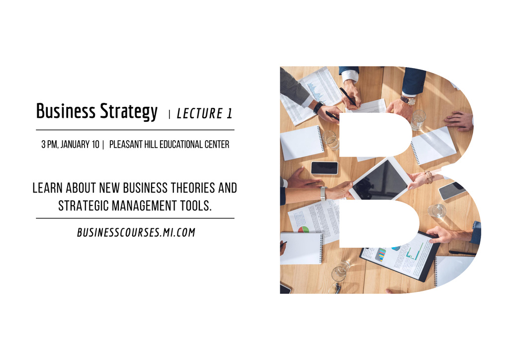Business Lecture in Educational Center Poster A2 Horizontal Design Template