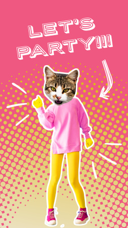 Party Inspiration with Funny Girl with Cat's Head Instagram Story Tasarım Şablonu