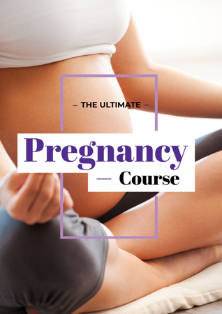 Pregnancy Course Ad with Pregnant Woman doing Yoga Flyer A4 Design Template