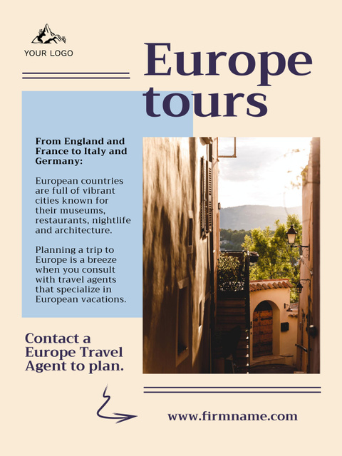 Luxurious Tour Package Offer Around Europe Poster 36x48in Πρότυπο σχεδίασης