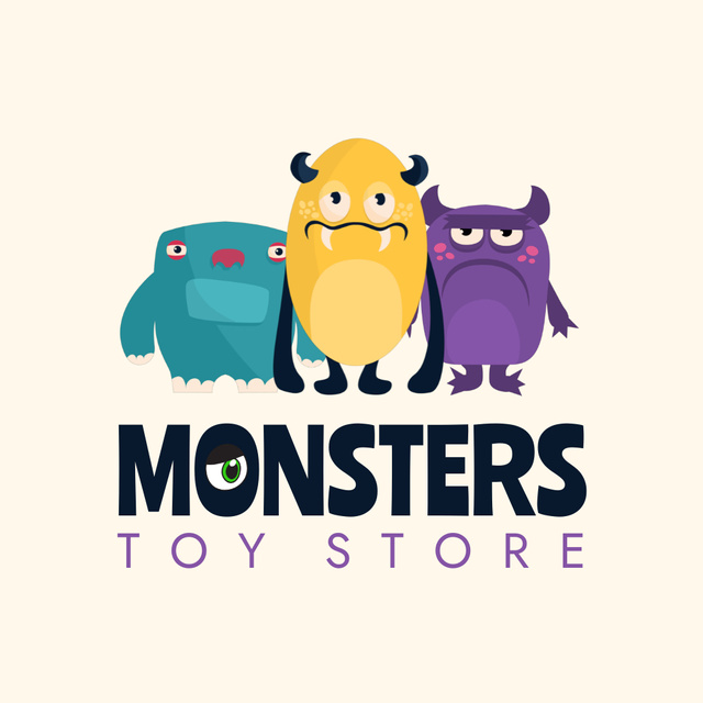 Toy Store Advertising with Cute Monsters Animated Logo Šablona návrhu