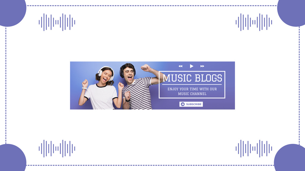 Ontwerpsjabloon van Youtube van Music Blogs Promotion with People in Headphones