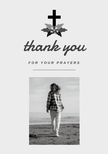 Funeral Thank You Card with Photo and Cross Postcard A5 Vertical Design Template