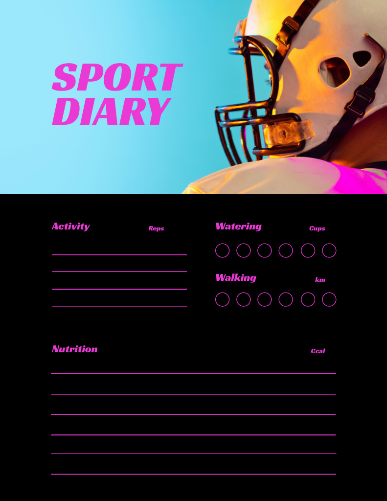 Sport Diary with Sportsman In Helmet Notepad 8.5x11in Šablona návrhu