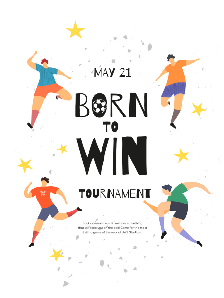 Football Tournament Announcement with Illustration of Players Poster 36x48in Design Template
