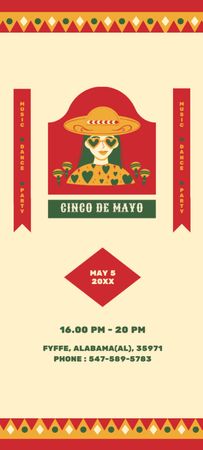 Plantilla de diseño de Celebración de Alerta del Cinco de Mayo con Niña con Sombrero Invitation 9.5x21cm 