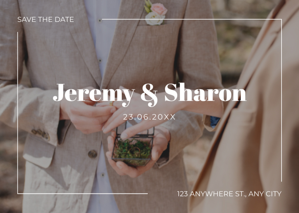 Plantilla de diseño de Wedding Announcement with Couple Exchanging Rings Postcard 5x7in 