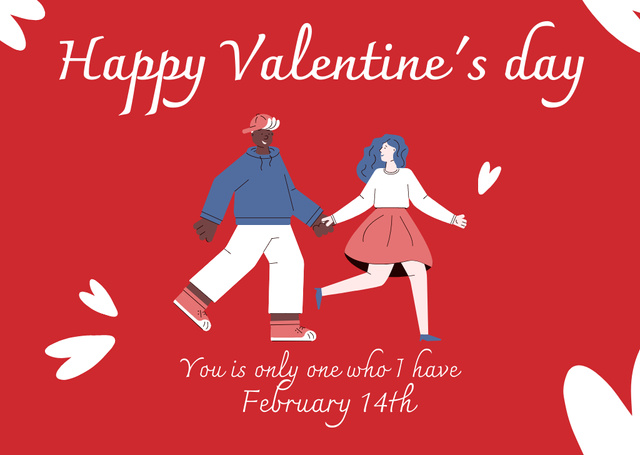 Valentine's Day Greetings with Couple Holding Hands Card Modelo de Design