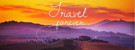 Modèle de visuel Motivational travel quote with Majestic sunset - Facebook cover