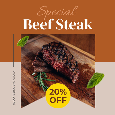 Restaurant Offer Delicious Beef Steak Instagram Design Template