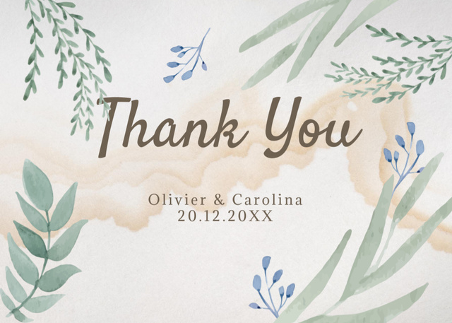 Thankful Phrase With Plant Leaves Postcard 5x7in Design Template