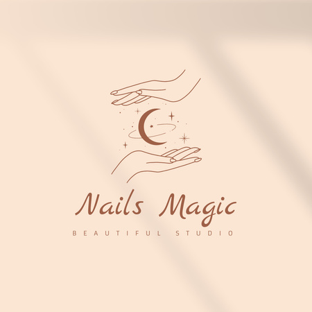 Manicure Offer with Illustration of Moon in Hands Logo 1080x1080px – шаблон для дизайна
