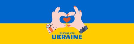 Plantilla de diseño de manos sosteniendo el corazón en la bandera de ucrania Email header 