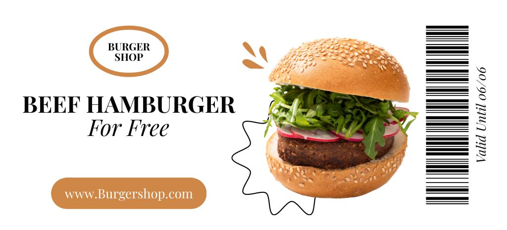 Free Beef Hamburger Coupon 3.75x8.25in Tasarım Şablonu