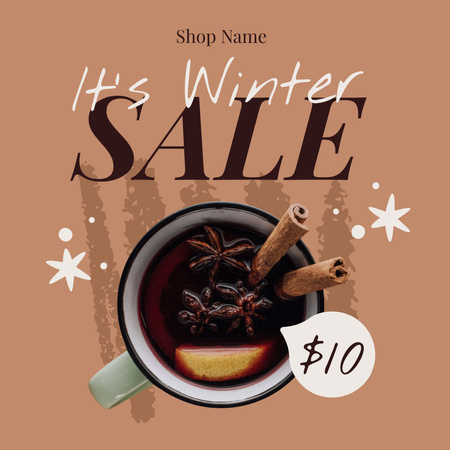 Winter Sale Announcement with Mug of Mulled Wine Instagram Design Template
