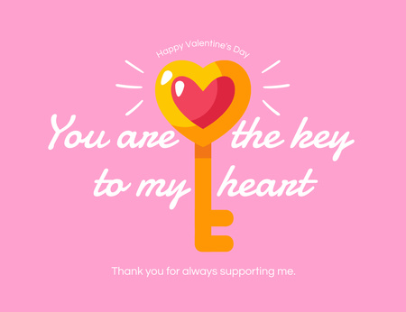 Valentin-napi inspiráló mondat szív alakú kulccsal Thank You Card 5.5x4in Horizontal tervezősablon