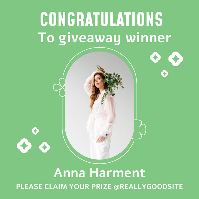 Giveway Winner Announcement with Beautiful Woman with Bouquet Instagram Design Template