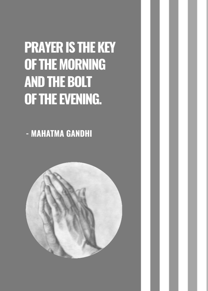 Designvorlage Gandhi's Quote About Faith and Prayer With Hands in Pray on Grey für Postcard 5x7in Vertical