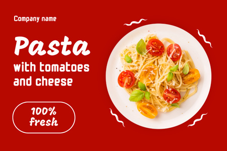School Food Ad with Pasta and Tomatoes Label Design Template
