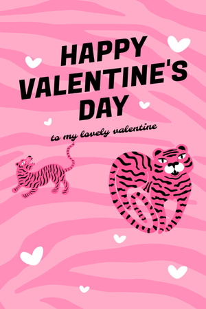 Valentine's Day Congratulation With Lovely Tigers Postcard 4x6in Vertical Design Template