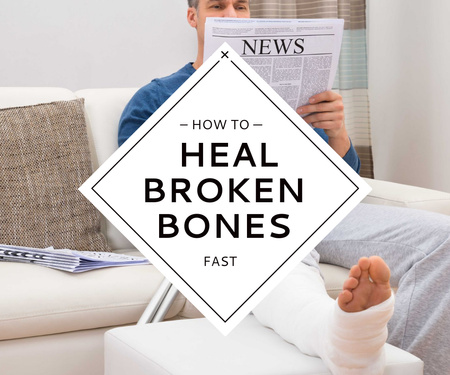 Platilla de diseño Man with broken bones sitting on sofa reading newspaper Large Rectangle
