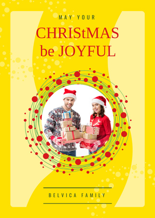 Modèle de visuel Christmas Greeting Couple With Presents - Postcard 5x7in Vertical