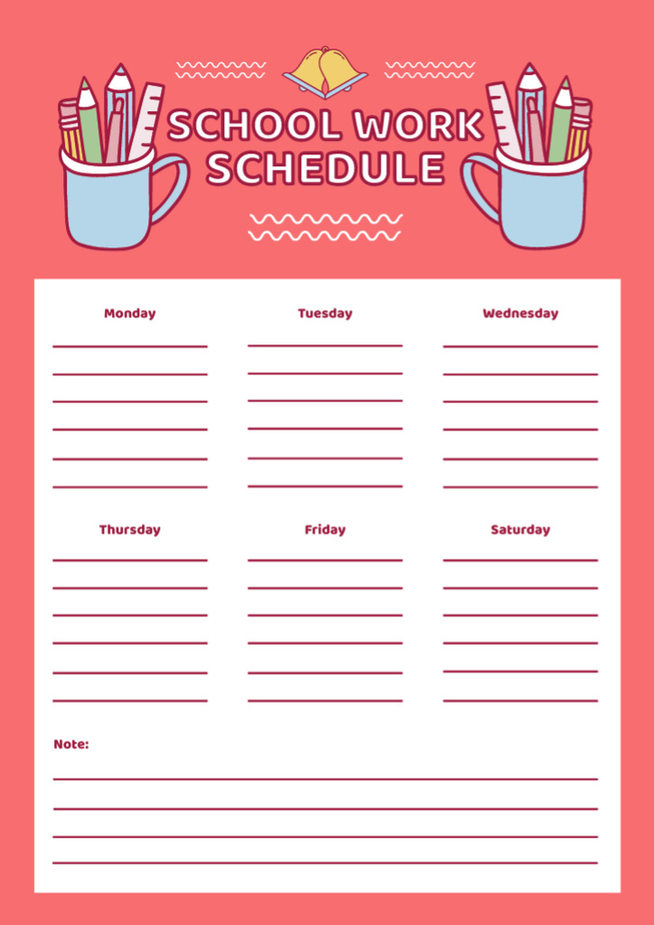 Study Planner with Illustration of School Stationery Schedule Planner Design Template