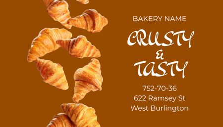 Bakery Services Offer with Sweet Croissants Business Card US Πρότυπο σχεδίασης