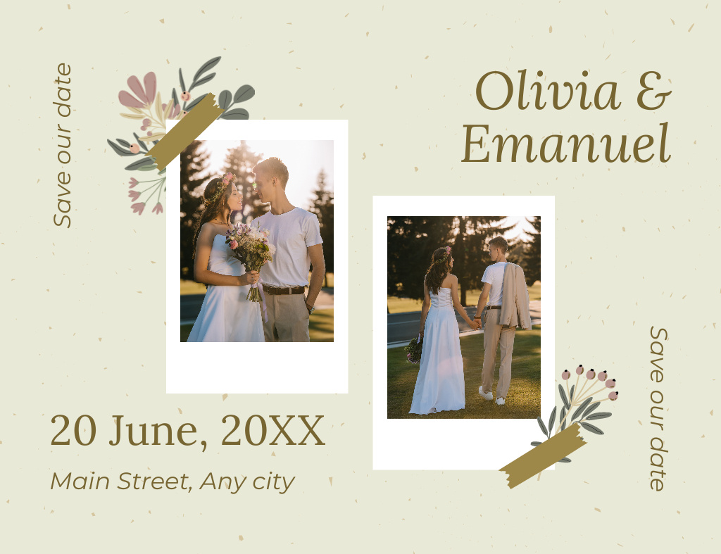 Elegant Wedding Invitation with Photo Collage Thank You Card 5.5x4in Horizontal – шаблон для дизайна