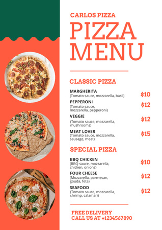 Prices for Different Types of Pizza Menu Design Template