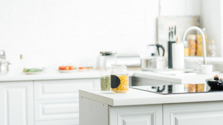 fűszeres üvegek a konyhaasztalon Zoom Background tervezősablon