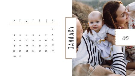 Family on a Walk with Baby Calendar Tasarım Şablonu