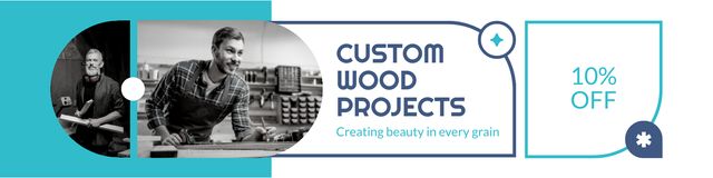 Ad of Custom Wood Projects with Carpenter in Workshop Twitterデザインテンプレート