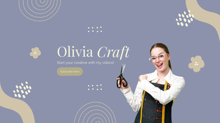 Smiling Woman Tailor with Scissors Youtube Design Template