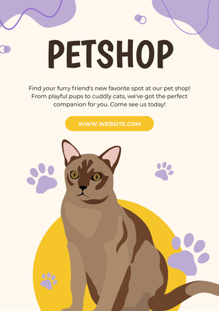 Ontwerpsjabloon van Poster van Advertentie voor dierenwinkel met illustratie van kat