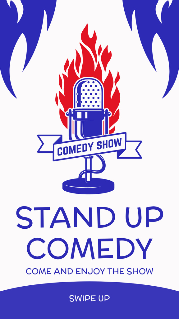 Stand-up Comedy Show Ad with Illustration of Microphone in Flame Instagram Story Modelo de Design