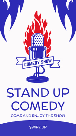 Stand-up Comedy Show Ad with Illustration of Microphone in Flame Instagram Story Design Template
