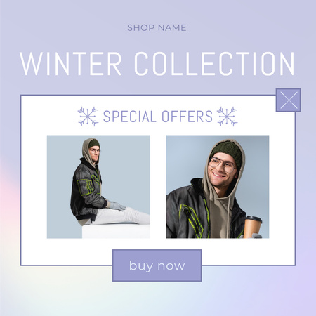 Collage with Special Offer of Winter Collection for Men Instagram Tasarım Şablonu