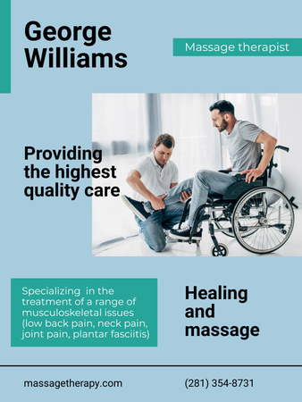 Massage Therapist Services Offer with Men Poster US Design Template